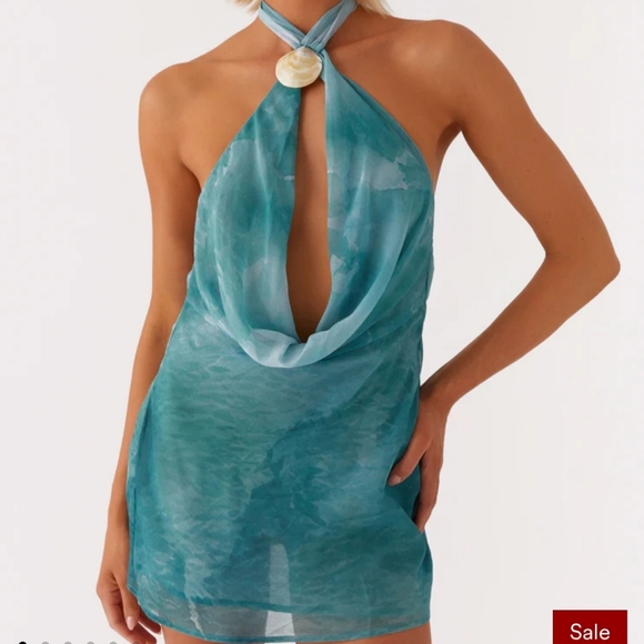 Peppermayo Dresses & Skirts - Peppermayo Ocean Away Deep Cowl Mini Halter Neck Dress Size 4  NwT.
